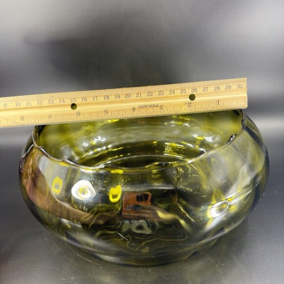 Vintage Empoli Italian Glass Large Bowl Dish Centerpiece Hand Blown Green Italy - Picture 4 of 15